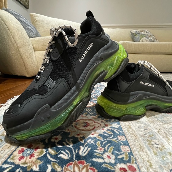 Mens Balenciaga Triple S Clear Sole Sneakers black neon size 10 - Picture 9 of 10